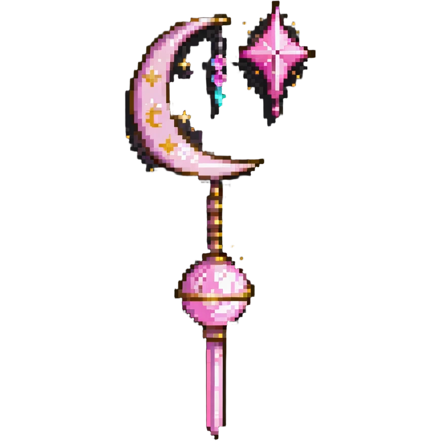 Sailor Moon's Moon Stick, a pink wand with a golden crescent moon on top and a magical pink crystal emoji
