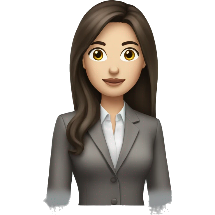 brunette long hair business woman, fair skin, black eyes emoji