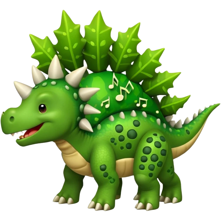 cartoon stegosaurus with music notes emoji