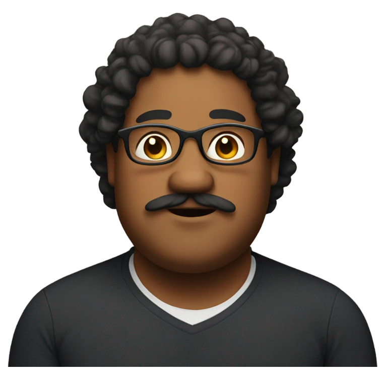 Fat brown man with mustache and glasses and curly hair emoji