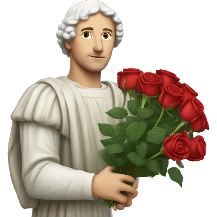 Petrarch holds a bouquet of red roses in his hand emoji