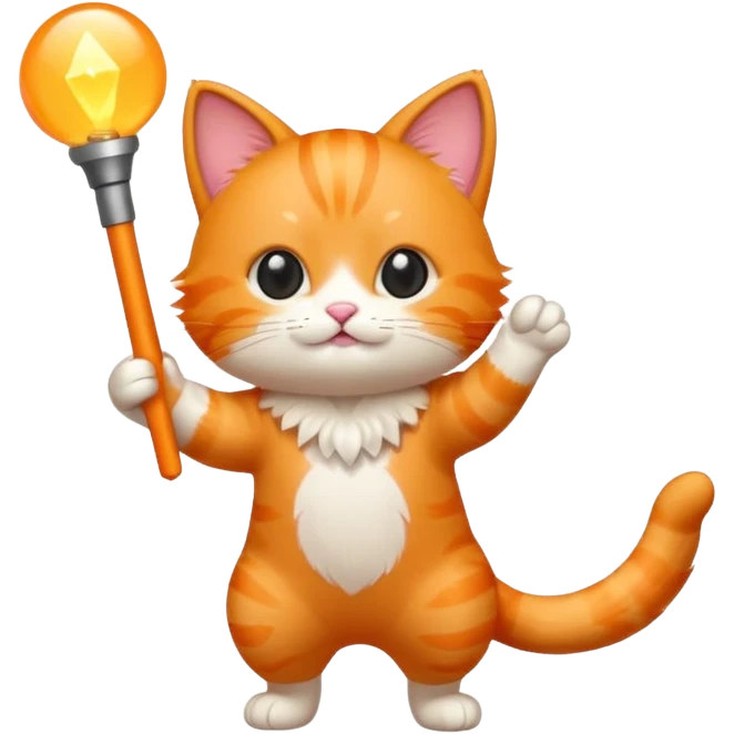 chibi cute orange cat dancing  holding a light stick emoji