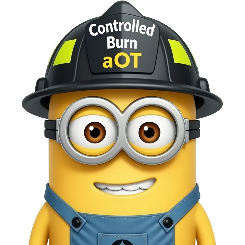 Firefighter minion text Controlled Burn aOT on helmet emoji