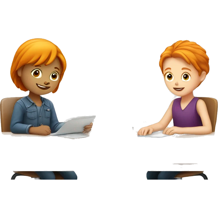 one ginger girl and one with boy,at table learning  emoji