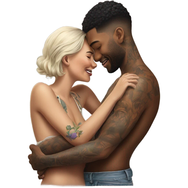 Loving intimate moment between lovers, photo Realistic Couple with tattoos  emoji