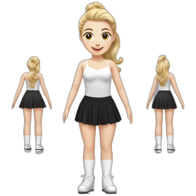 caucasian-curvy-figure skater girl short-black-skirt-back-and-front-views-long-white-socks emoji