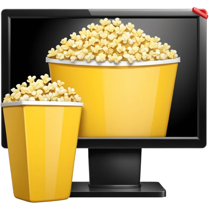 modern flat screen TV with a popcorn bucket beside it, high definition, crisp edges emoji