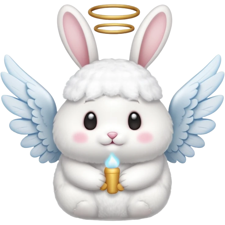 A bunny with angel wings standing next to a marshmallow with angel wings  emoji