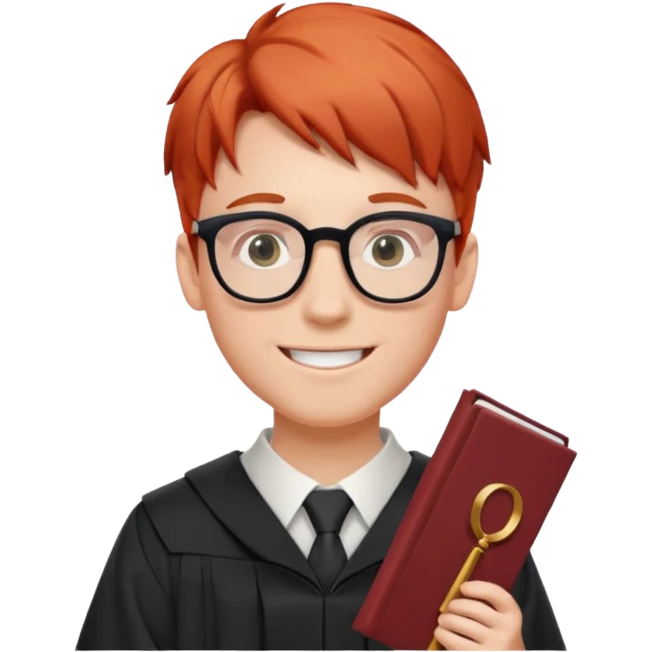 happy graduate, red-haired white boy with glasses, holding diploma emoji