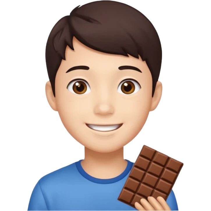 a pretty male bratz asian boy smiling with chocolates emoji