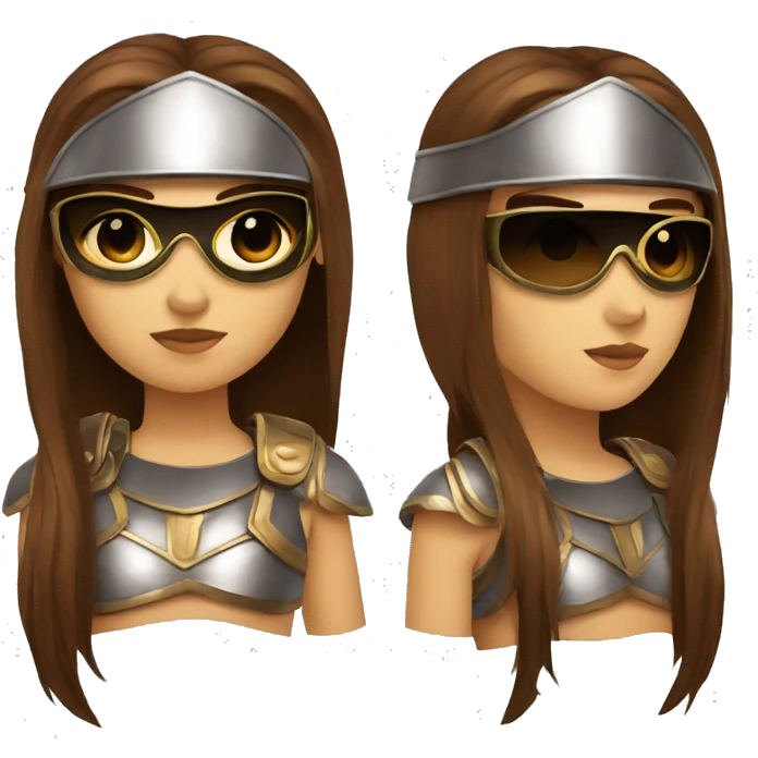 Girl gladiator head with long straight brown hair and sunglasses  emoji