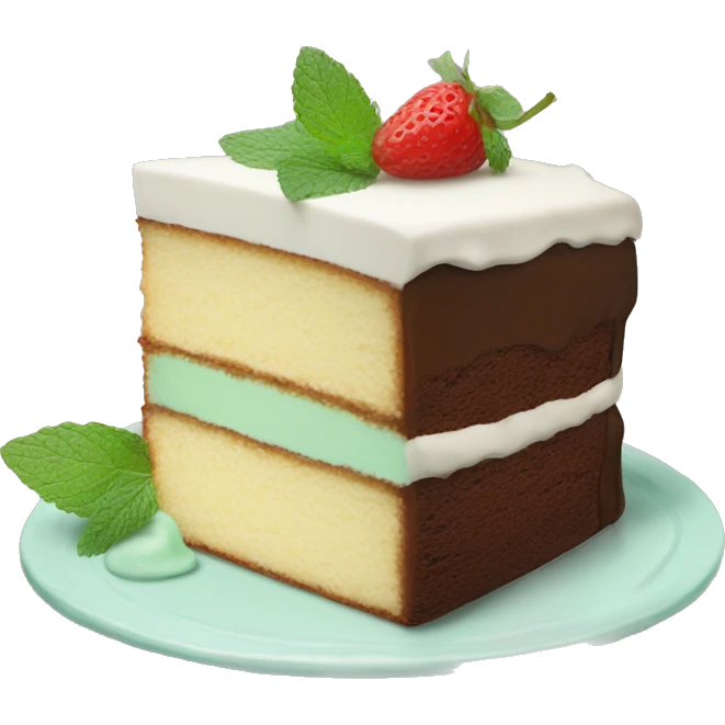 a piece of cake with a mint leaf on top emoji