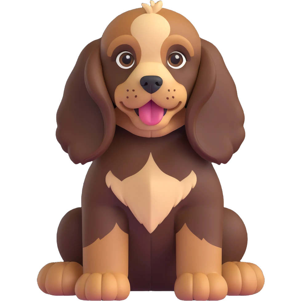 chocolate tan English cocker spaniel puppy sitting with fluffy ears and cute expression emoji