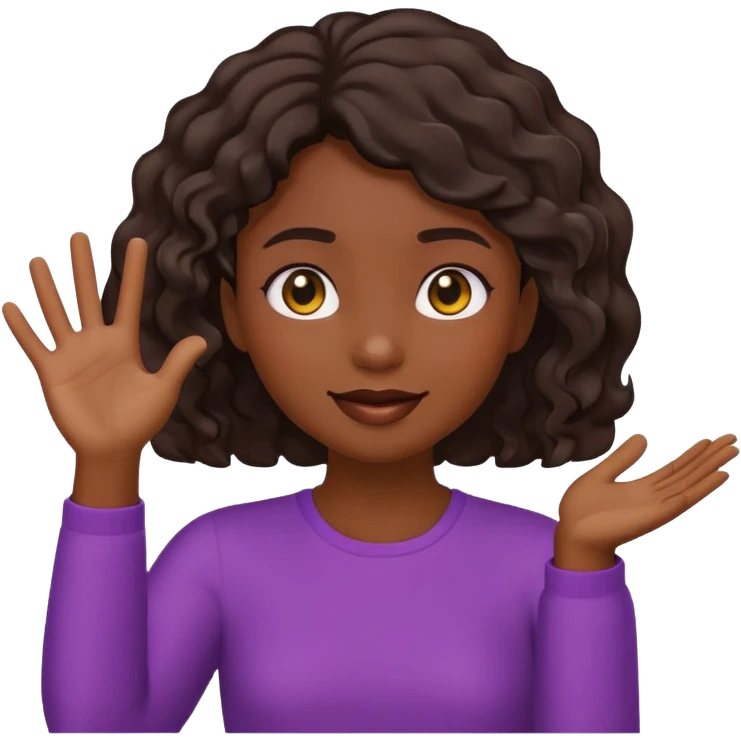 A dark-skinned girl with short, wavy hair raises her right hand 😜 and makes the same emoji movements emoji