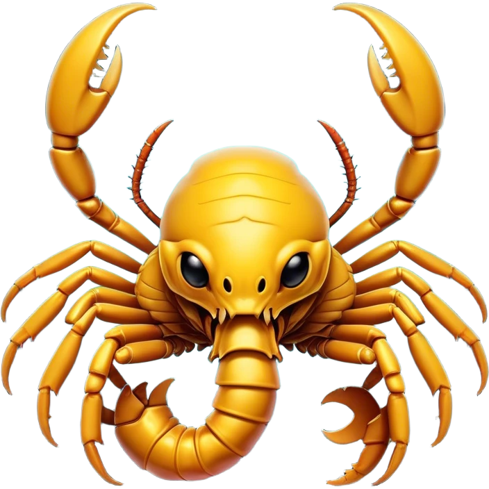 Cinematic Comical Emperor Scorpion Portrait Emoji, Head tilted dramatically with an exaggeratedly amused expression, featuring a striking, glossy exoskeleton with boldly defined pincers and wide, expressive eyes filled with playful disbelief, Simplified yet hilariously expressive features, highly detailed, glowing with a slightly sassy glow, high shine, dramatic yet playful, stylized with an air of cheeky desert mischief, soft glowing outline, capturing the essence of a spirited and over-the-top scorpion that feels like it could snap its pincers into internet fame instantly! emoji