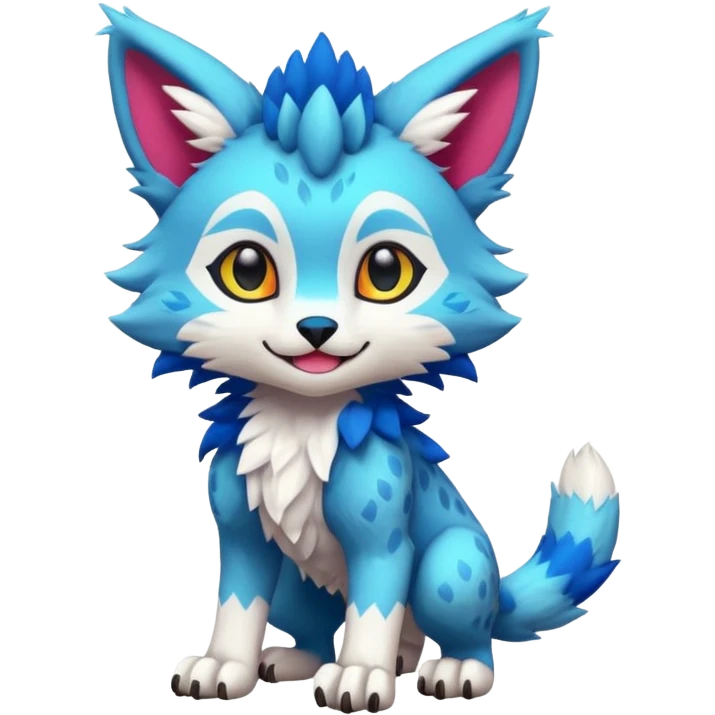 Colorful tropical kawaii cute Lynx-Trico-Sergal-Wolf-Vernid-Fakémon-Pokémon-creature (full body) emoji