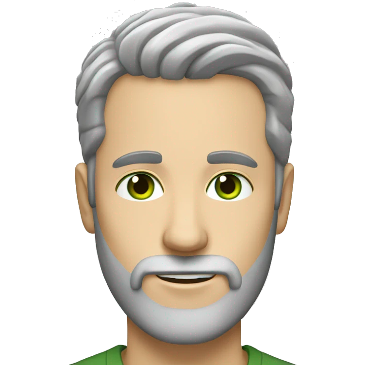 White guy green eyes brown beard grey hair only at the temples emoji