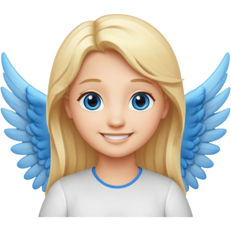 angel emoji blonde hair, blue eyes and smiling, larger wings with darker outline on them and bigger smile emoji