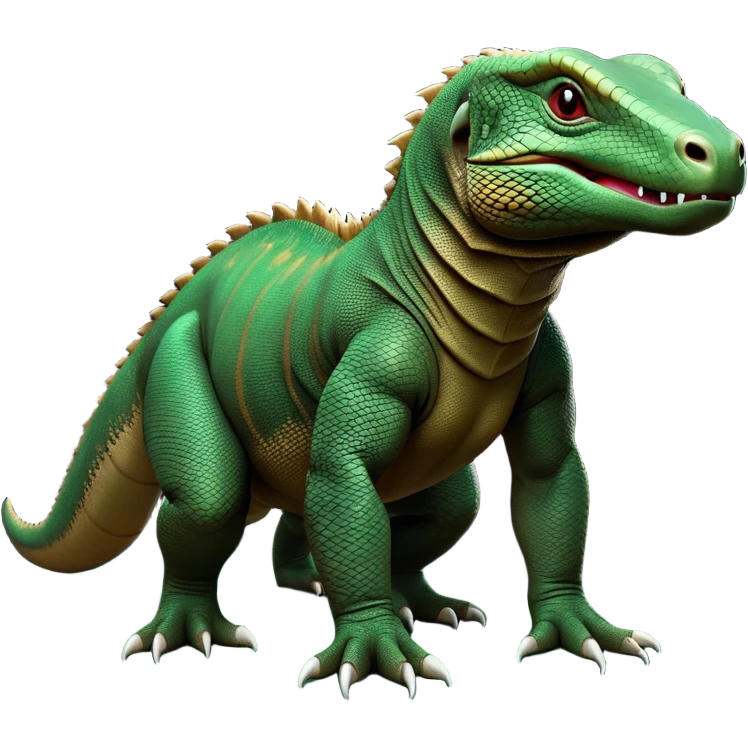 cinematic-komodo-dragon-realistic-full-body-on all fours-emoji,-massive-scaled-body-poised-with-quiet-power,-rough-textured-skin-dark-green-and-brown,-head-tilted-dramatically,-long-forked-tongue-flicking-out,-simplified-yet-realistic-focused-features,-highly-detailed,-glowing-with-an-almost-sarcastic-glow emoji
