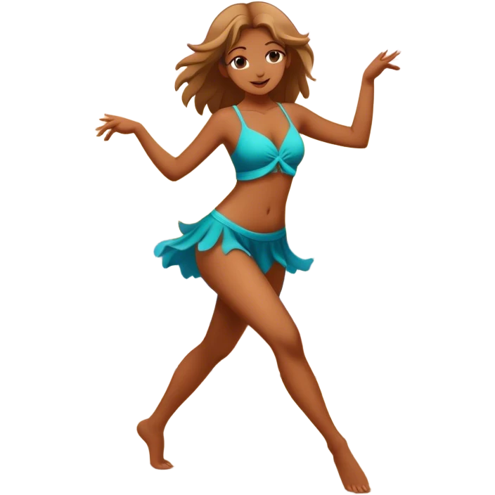 Girl dancing on the beach with ocean and sunset  emoji