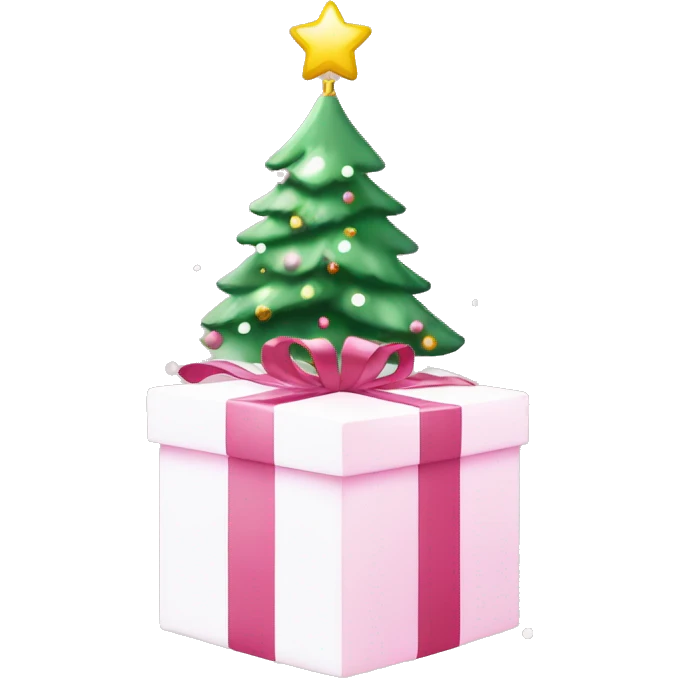 Light pink Christmas gifts under a white Christmas tree  emoji