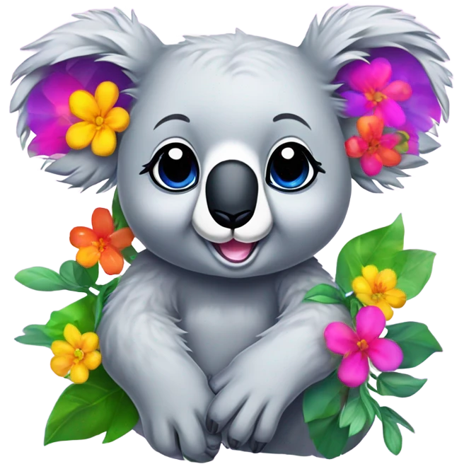 Lisa Frank koala bear with flowers emoji