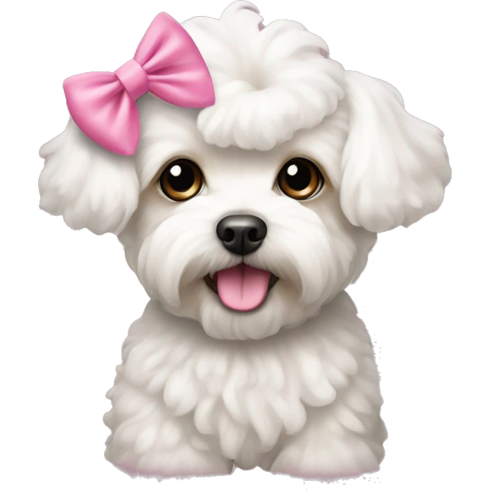 white maltipoo with pink bows on the head emoji