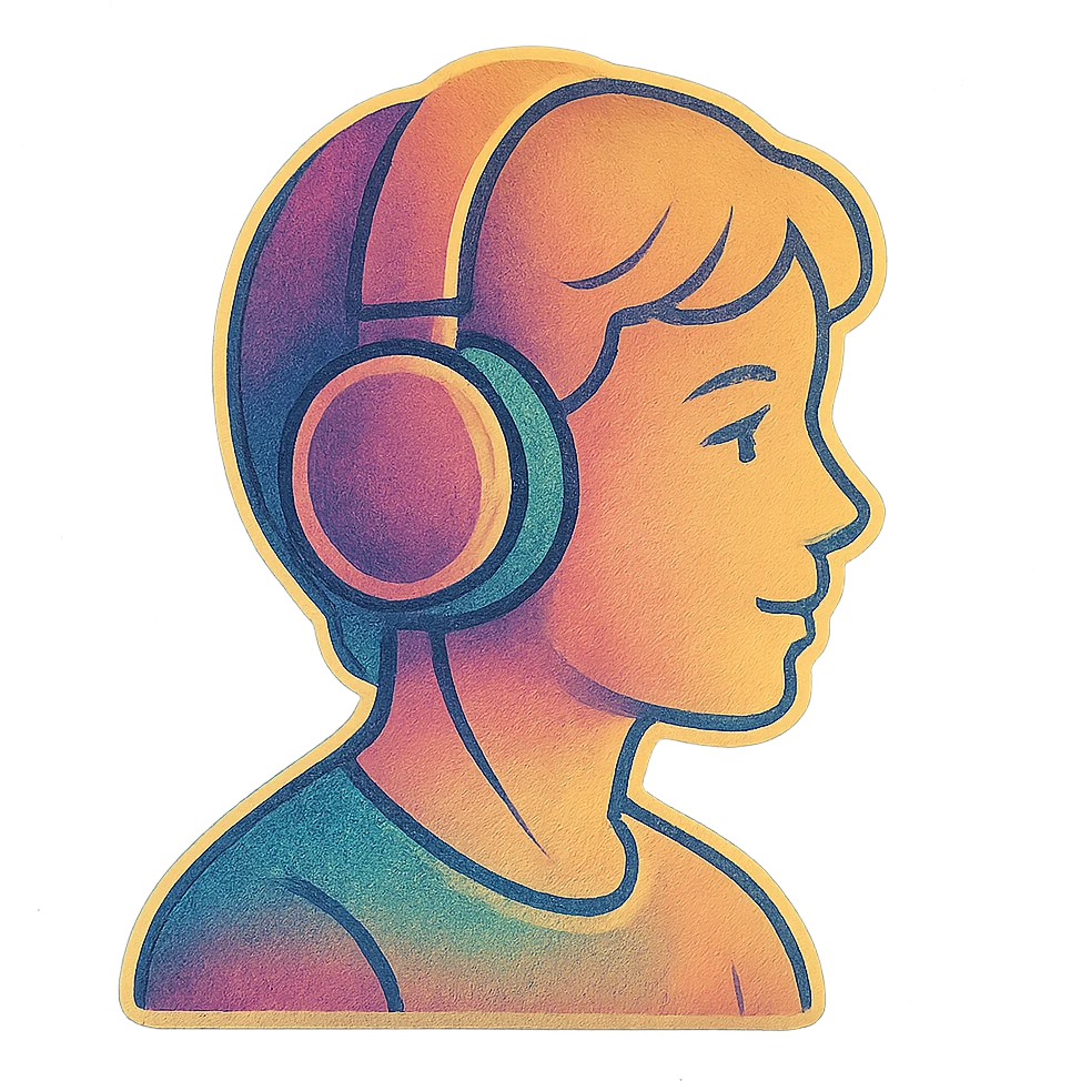 person with short hair and headphones, soft line avatar style, gentle lines and pastel hues emoji
