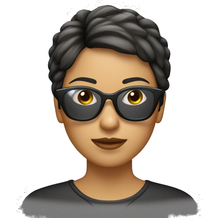 Una mujer con pelo corto  liso flequillo y gafas emoji