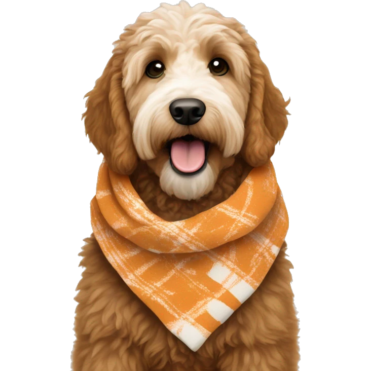 Orangey brown and white Goldendoodle-in-the-scarf emoji