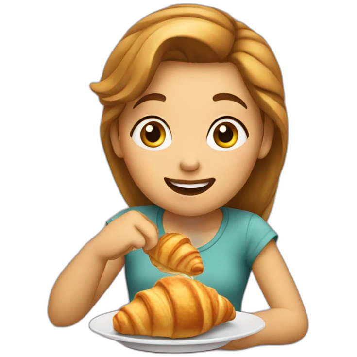 Girl eating croissant emoji