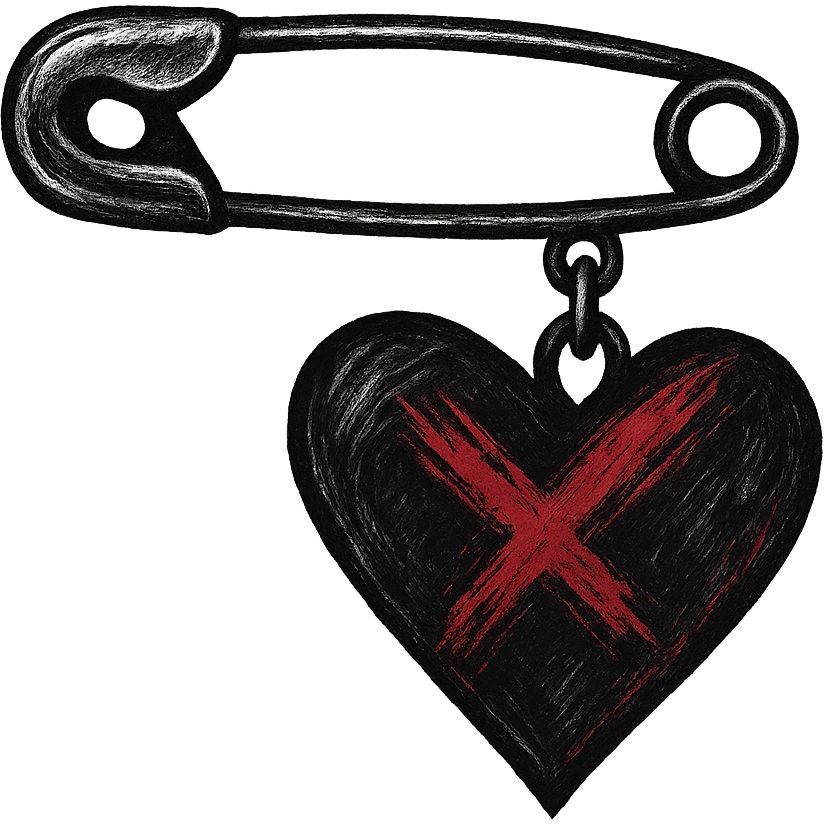 emo object, safety pin with a heart charm emoji