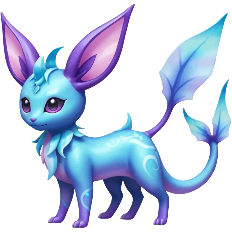 Shiny Sparkly Bioluminescent Glowing Espeon-Lumineon-Vaporeon-Amaura-Dragonair-Sylveon-Fakémon-hybrid-creature (full body)  emoji