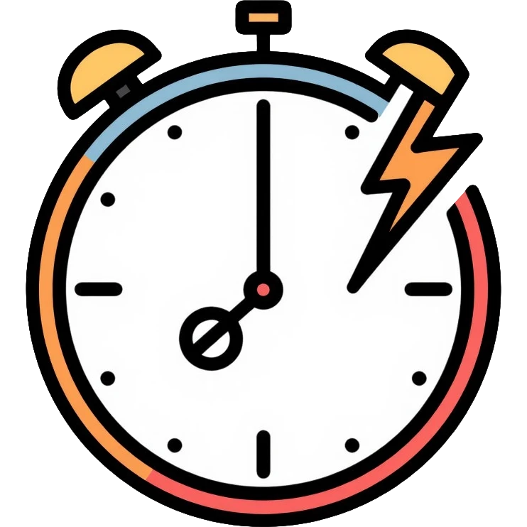 wallet with a racing clock with speed lines in top right corner, lightning bolt symbol near clock to indicate speed, fast-moving clock hands emoji