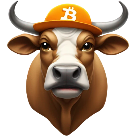 Bull ready to charge wearing bitcoin hat emoji