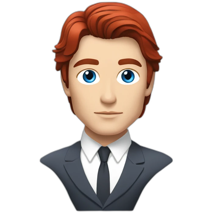 Alain delon sleek futuristic outfit blue eyes red hair full body emoji