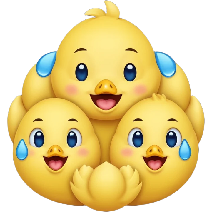 Emoji, yellow round laughing face, blue tears of joy on chicks  emoji