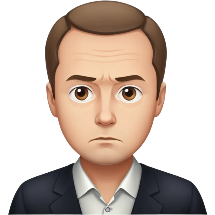 portrait of Medvedev with a round face, serious and focused expression emoji