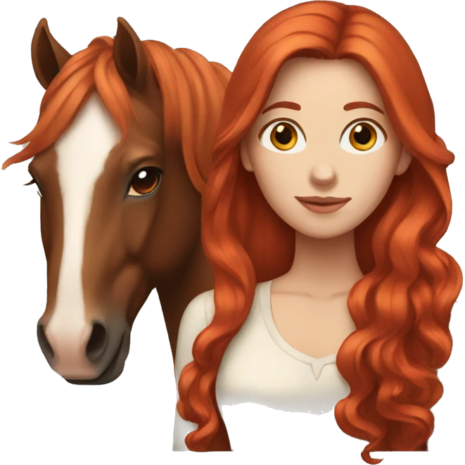 White Woman with red long hair and brownhorse emoji