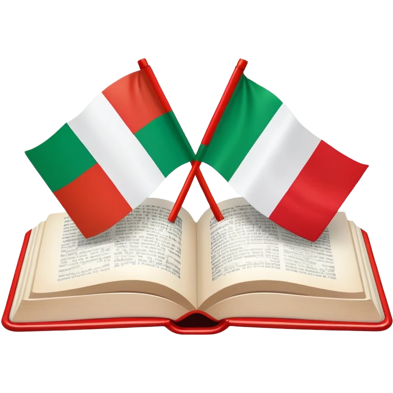 Italian to English dictionary book cover with Italian and English flags emoji