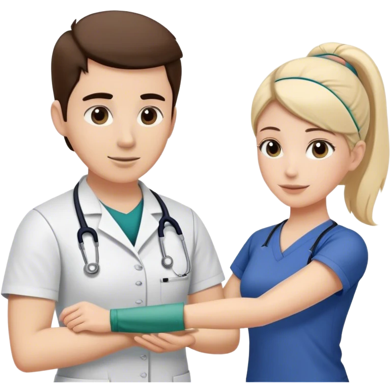physical therapist teaching patient how to use theraband emoji