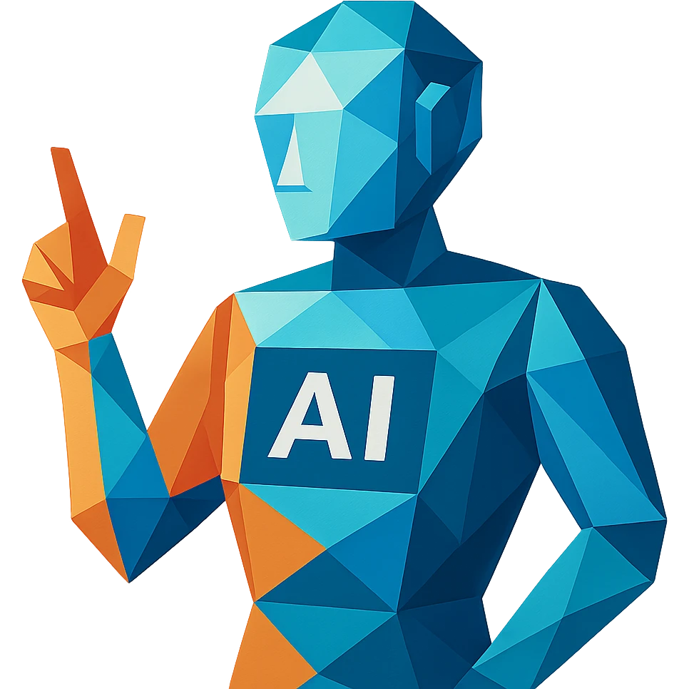 polygonal low-poly AI agent with geometric shapes and modern style emoji