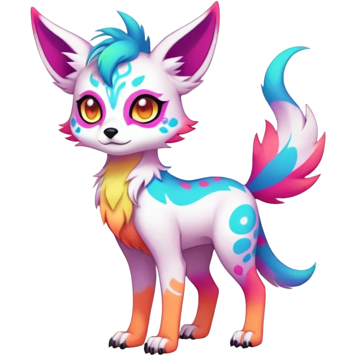 Anime-styled adorable Neon-colored multi-colored cool Falvie-Fionbri-creature-fursona, full body, with random markings emoji