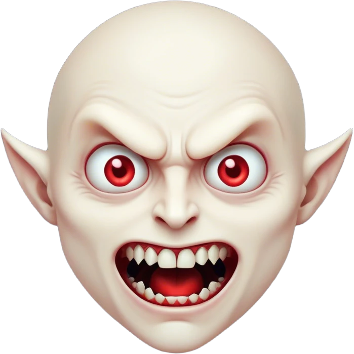 Cinematic Comical Vampire Portrait Emoji, with a sharply stylized, slightly caricatured pale face accented with exaggerated fangs and overly dramatic wide eyes filled with comic shock, head tilted in a hilariously startled pose, simplified yet amusingly detailed, glowing with a soft mysterious glow and a playful outline capturing the quirky humor of a vampire in disbelief! emoji