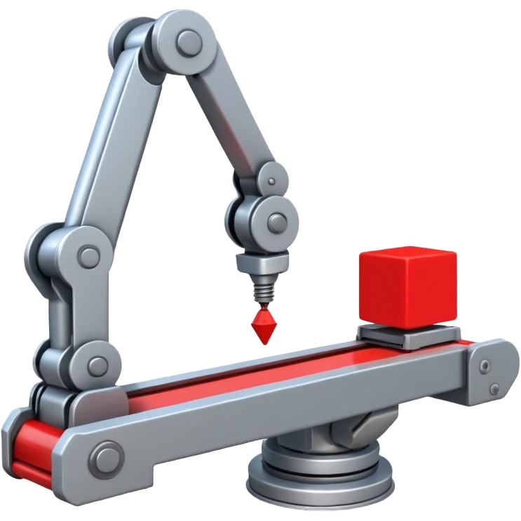 robot arm which is picking block on conveyor belt emoji