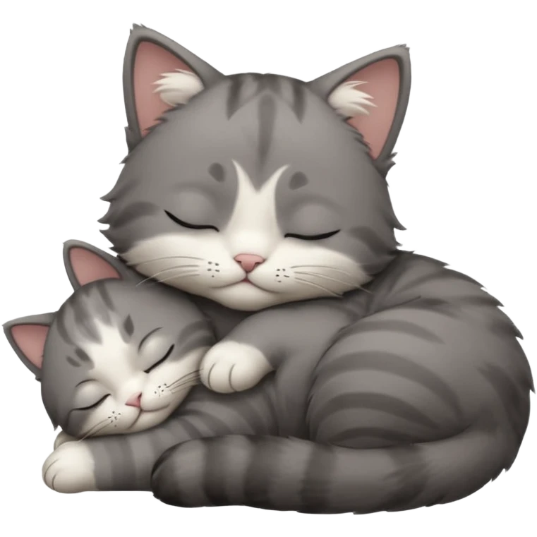 dark grey and white small cat with closed eyes, leaning his head on his paw while leaning on his elbow lying down emoji