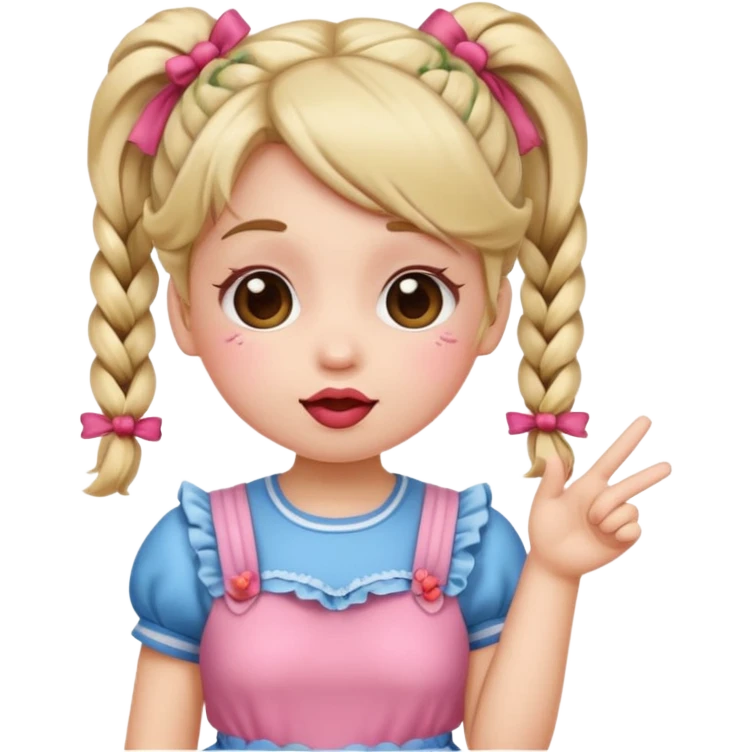 girly girl emoji, with pigtails, wearing a frilly skirt, blowing a kiss emoji