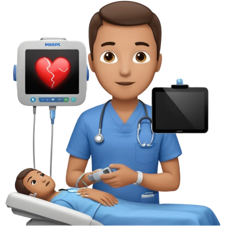 Male Cardiac sonographer with Philips ultrasound machine emoji