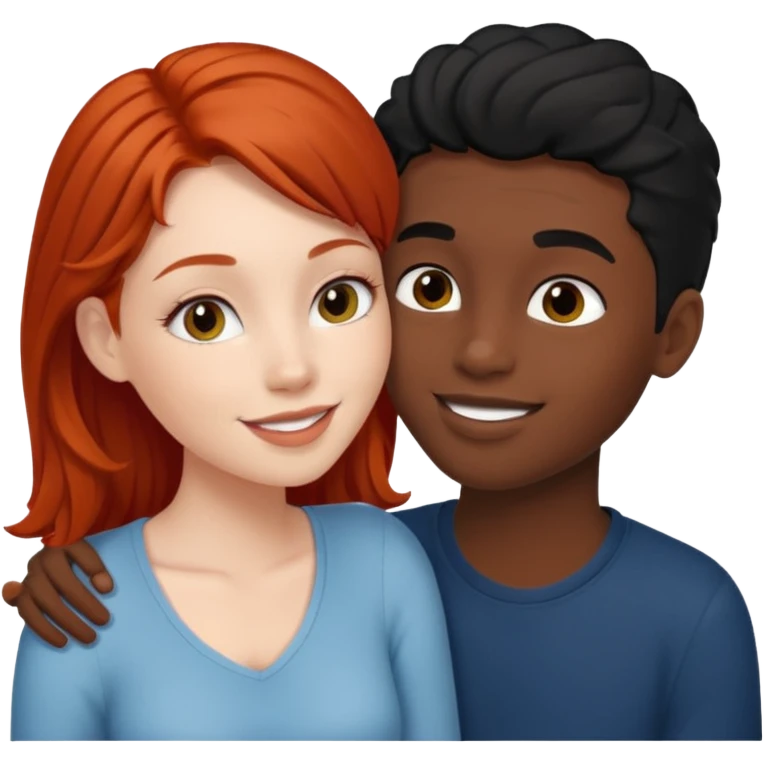 Redhead white girl kissing black hair black boy emoji