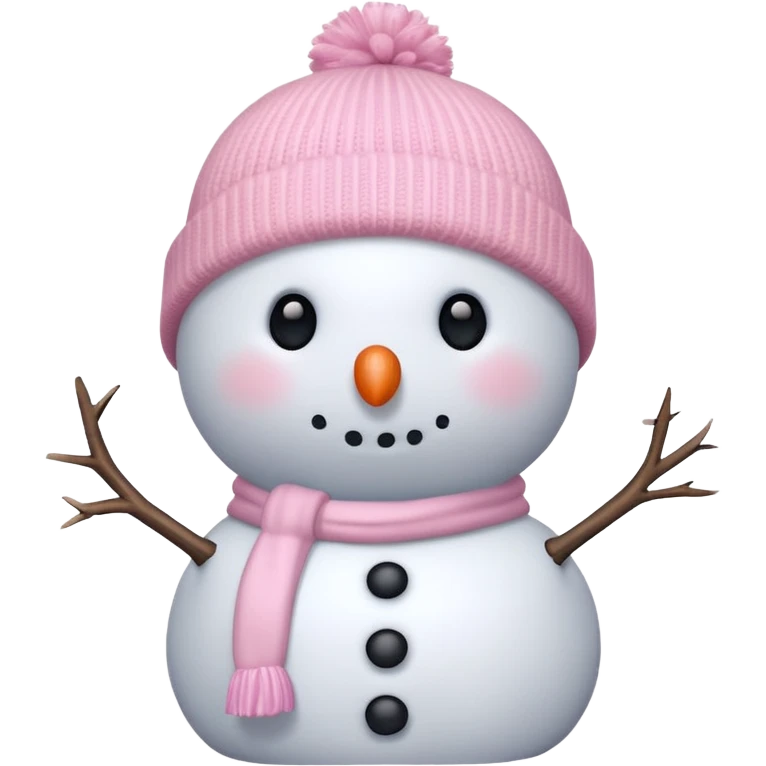 cute white and light pink snowman up close wearing beanie emoji